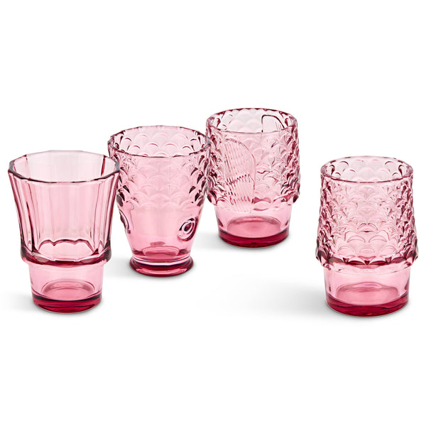 Fish Stacking Drinking Glass - Set of 4 - Blue or Pink