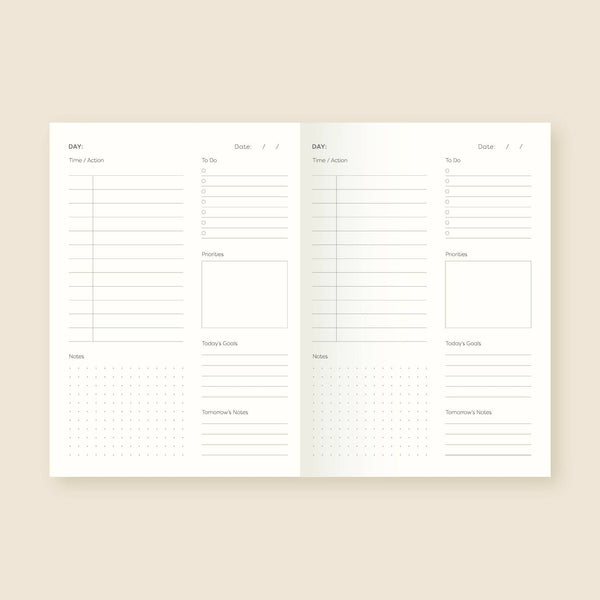 Blank calendar sheet with time slots on a beige background