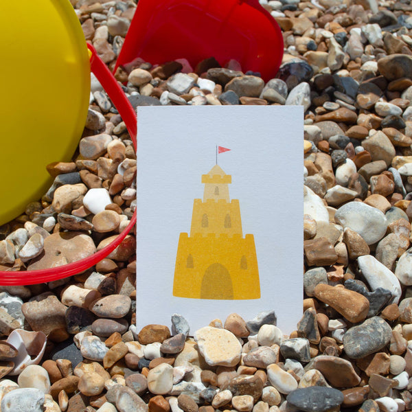 Risograph Printed Sandcastle - Cute Beach Birthday Card