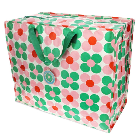 Jumbo Storage Bag - Pink And Green Daisy