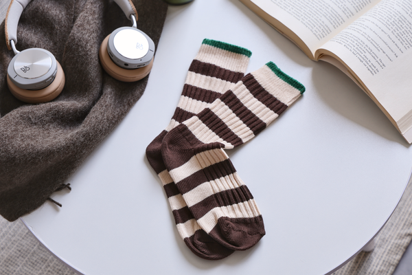 Retro Striped Socks - Knitted Cotton Crew Socks For Women