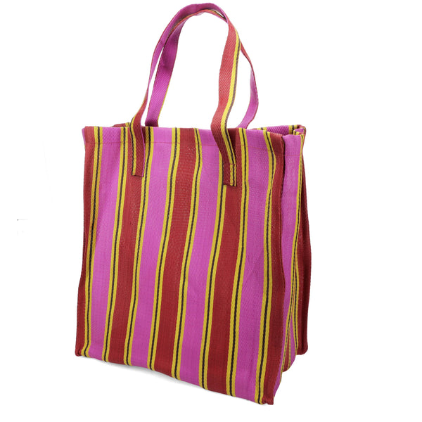 Recycled woven shopping bag - Yellow, pink, red