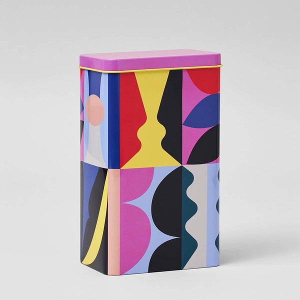 Colorful abstract-patterned box on a white background