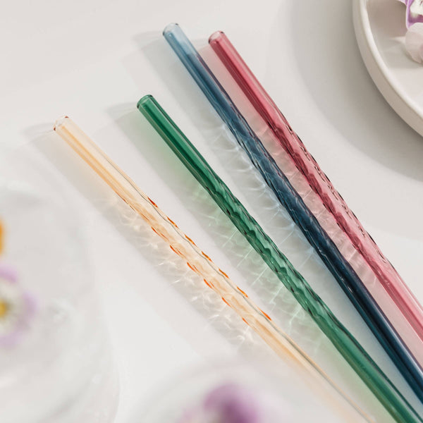 Twist Glass Coloured Straws - Set of 4