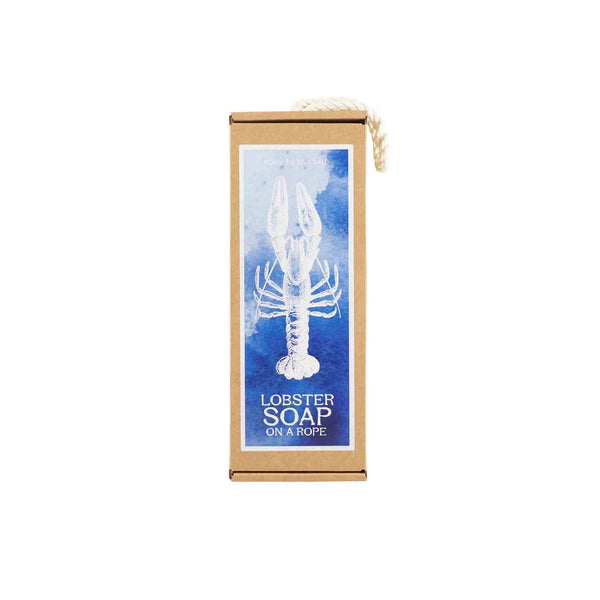 Lobster soap on a rope packaging with lobster illustration on a white background