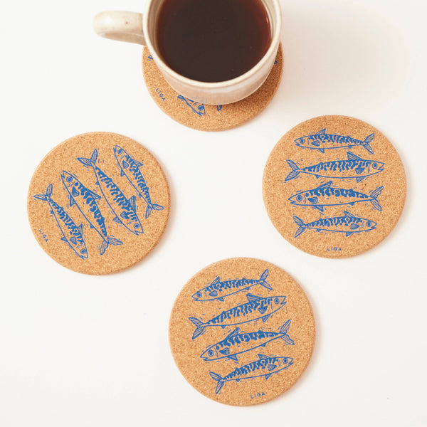 Cork Coaster - Mackerel Blue