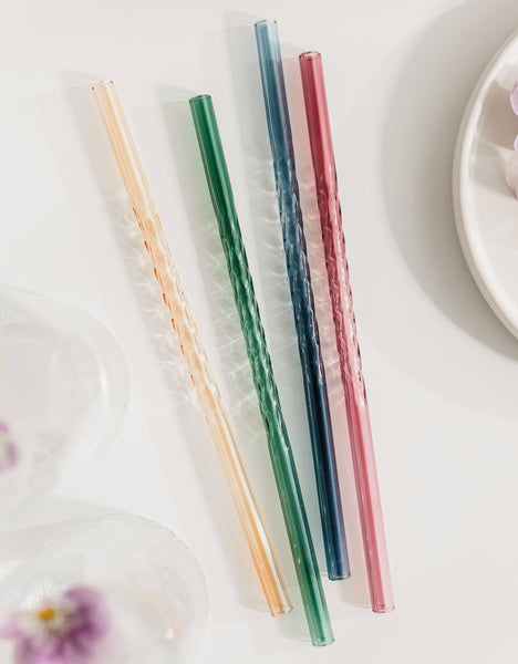 Twist Glass Coloured Straws - Set of 4