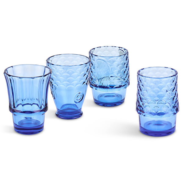 Fish Stacking Drinking Glass - Set of 4 - Blue