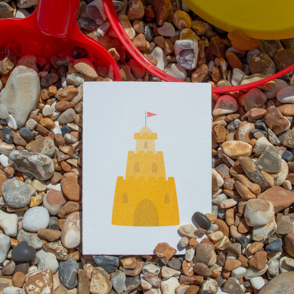Risograph Printed Sandcastle - Cute Beach Birthday Card