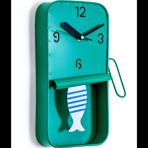 Mint Green Metal Sardine Tin Pendulum Wall Clock