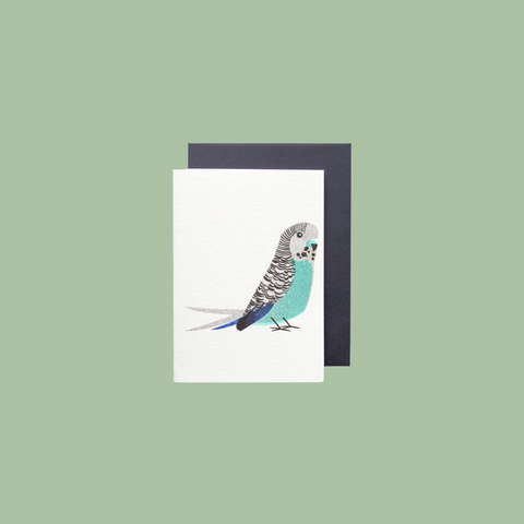 Quirky Funny Illustrated Blue Budgie Birthday Mini Card