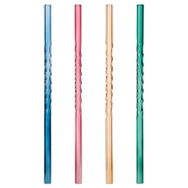 Twist Glass Coloured Straws - Set of 4