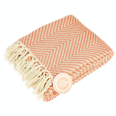 Large Herringbone Throw (225 X 150 cm) - Coral