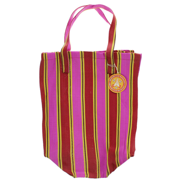 Recycled woven shopping bag - Yellow, pink, red