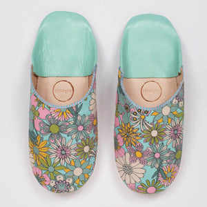 Moroccan Babouche Basic Slippers, Duck Egg