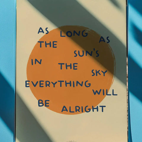 Motivational quote on a framed picture with an orange circle and blue frame.