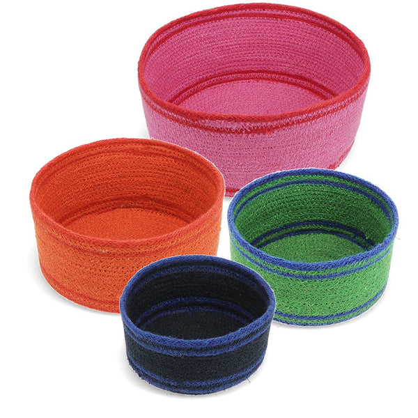 Woven jute storage baskets (set of 4) - Multi-colour