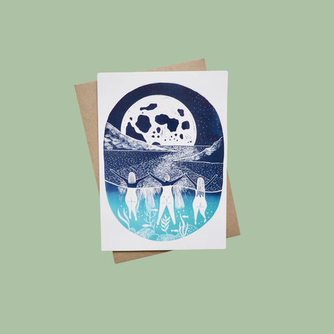 Dipping Under the Full Moon Wild Swimming Greetings Card